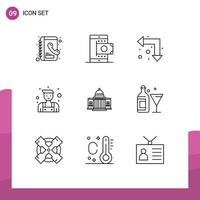 Group of 9 Modern Outlines Set for white whtiehouse arrow repairman handyman Editable Vector Design Elements