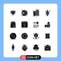 grupo de símbolos de iconos universales de 16 glifos sólidos modernos de elementos de diseño vectorial editables del latido del corazón del mensaje del reloj de compra vector