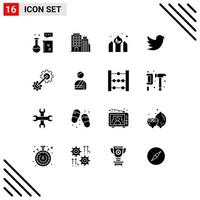 Universal Icon Symbols Group of 16 Modern Solid Glyphs of cogwheel twitter headoffice social ramadan Editable Vector Design Elements