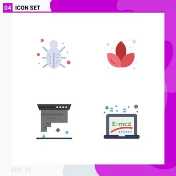 paquete de iconos planos de 4 símbolos universales de protección de codificación de errores desarrollo de flores elementos de diseño vectorial editables vector