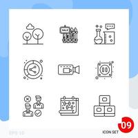 Modern Pack of 9 Icons Line Outline Symbols isolated on White Backgound for Website designing Creative Black Icon vector background