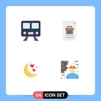 Mobile Interface Flat Icon Set of 4 Pictograms of maps moon train document love Editable Vector Design Elements