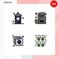 4 Thematic Vector Filledline Flat Colors and Editable Symbols of coffee mobile hot device multimedia Editable Vector Design Elements