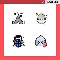 Pictogram Set of 4 Simple Filledline Flat Colors of tent free globe american egg world Editable Vector Design Elements