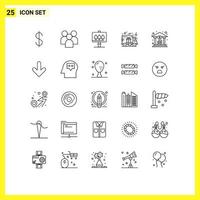 conjunto moderno de 25 líneas y símbolos como elementos de diseño de vectores editables de entrega de regalos de camión de tablero de banco de dinero