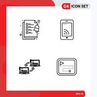 Pack of 4 Modern Filledline Flat Colors Signs and Symbols for Web Print Media such as checklist link mobile service sync Editable Vector Design Elements