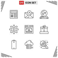 9 Icons Line Style Grid Based Creative Outline Symbols for Website Design Simple Line Icon Signs Isolated on White Background 9 Icon Set Creative Black Icon vector background