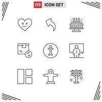 9 User Interface Outline Pack of modern Signs and Symbols of person accessibility cake shipping product Editable Vector Design Elements