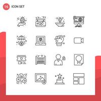 16 Universal Outline Signs Symbols of web development light content oil lamp Editable Vector Design Elements