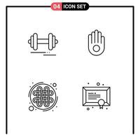 Pictogram Set of 4 Simple Filledline Flat Colors of dumbbell irish motivation palm diploma Editable Vector Design Elements