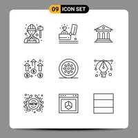 símbolos de iconos universales grupo de 9 esquemas modernos de crecimiento de la misión corte de negocios de bodas elementos de diseño de vectores editables