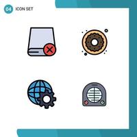 paquete de interfaz de usuario de 4 colores planos básicos de línea rellena de computadoras control gadget donut internet elementos de diseño vectorial editables vector