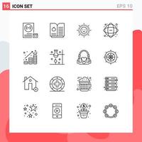 16 User Interface Outline Pack of modern Signs and Symbols of finance coins shinning science information Editable Vector Design Elements