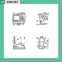 Pack of 4 creative Filledline Flat Colors of coding travel files hobby entertainment Editable Vector Design Elements