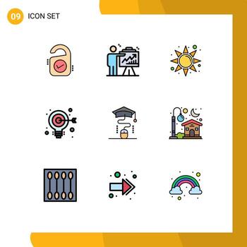 Set of 9 Modern UI Icons Symbols Signs for graduation web graph aim bulb Editable Vector Design Elements