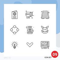 conjunto de 9 iconos de interfaz de usuario modernos símbolos signos para anuncio de traqueteo de botella elementos de diseño de vector editables de traqueteo de bebé de infancia