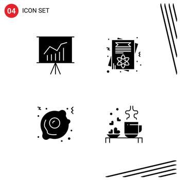 4 Solid Glyph concept for Websites Mobile and Apps lecture fast food presentation female tea Editable Vector Design Elements