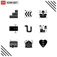 Pixle Perfect Set of 9 Solid Icons Glyph Icon Set for Webite Designing and Mobile Applications Interface Creative Black Icon vector background