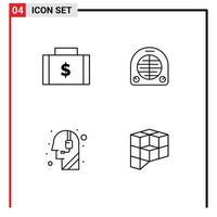 Mobile Interface Line Set of 4 Pictograms of bag assistance money heater help Editable Vector Design Elements