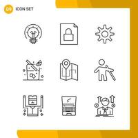 9 Icon Set Line Style Icon Pack Outline Symbols isolated on White Backgound for Responsive Website Designing Creative Black Icon vector background