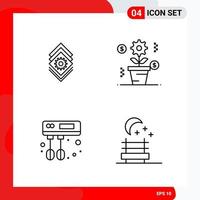 Creative Set of 4 Universal Outline Icons isolated on White Background Creative Black Icon vector background