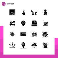 16 User Interface Solid Glyph Pack of modern Signs and Symbols of exercise poison down danger bottled Editable Vector Design Elements