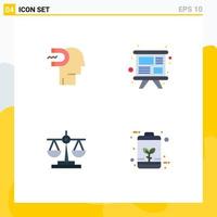 Modern Set of 4 Flat Icons Pictograph of power of influence balance influence study law Editable Vector Design Elements