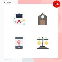 Editable Vector Line Pack of 4 Simple Flat Icons of degree pin education science choice Editable Vector Design Elements