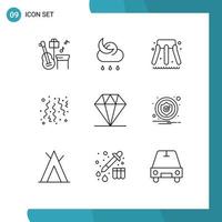 Set of 9 Modern UI Icons Symbols Signs for alert diamond water care confetti Editable Vector Design Elements