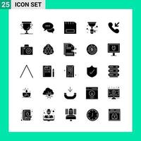 Pack of 25 Solid Style Icon Set Glyph Symbols for print Creative Signs Isolated on White Background 25 Icon Set Creative Black Icon vector background