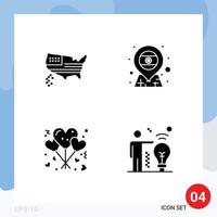 4 conjunto de glifos sólidos universales para aplicaciones web y móviles estilo de vida americano estados unidos bandera romance elementos de diseño vectorial editables vector