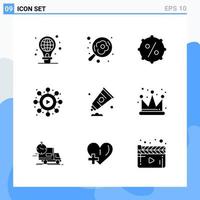 Modern 9 solid style icons Glyph Symbols for general use Creative Solid Icon Sign Isolated on White Background 9 Icons Pack Creative Black Icon vector background