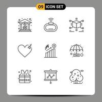 9 Universal Outlines Set for Web and Mobile Applications dollar finance jigsaw business broken Editable Vector Design Elements