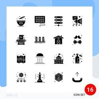 Set of 16 Commercial Solid Glyphs pack for typewriter marketing network copywriting megaphone Editable Vector Design Elements