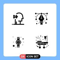 4 Solid Black Icon Pack Glyph Symbols for Mobile Apps isolated on white background 4 Icons Set Creative Black Icon vector background