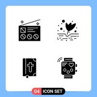 4 Solid Black Icon Pack Glyph Symbols for Mobile Apps isolated on white background 4 Icons Set Creative Black Icon vector background