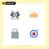 Pack of 4 Modern Flat Icons Signs and Symbols for Web Print Media such as design key sketch bread protect Editable Vector Design Elements
