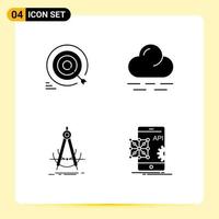 Set of 4 Modern UI Icons Symbols Signs for darts accure arrow warm compass Editable Vector Design Elements