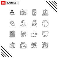 Pack of 16 Modern Outlines Signs and Symbols for Web Print Media such as flowchart develop system coding like Editable Vector Design Elements