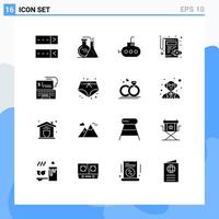 Group of 16 Solid Glyphs Signs and Symbols for online digital submarine bank view Editable Vector Design Elements