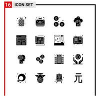 16 Thematic Vector Solid Glyphs and Editable Symbols of header server bag sd cloud Editable Vector Design Elements