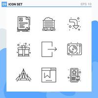 Modern 9 Line style icons Outline Symbols for general use Creative Line Icon Sign Isolated on White Background 9 Icons Pack Creative Black Icon vector background