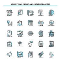 25 Advertising Promo And Creative Process Black and Blue icon Set Creative Icon Design and logo template Creative Black Icon vector background