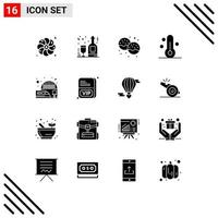 conjunto de 16 iconos de interfaz de usuario modernos símbolos signos para clima eléctrico postre termómetro naturaleza elementos de diseño vectorial editables vector