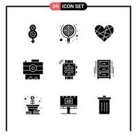 Set of 9 Solid Style Icons for web and mobile Glyph Symbols for print Solid Icon Signs Isolated on White Background 9 Icon Set Creative Black Icon vector background