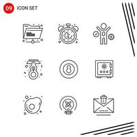 Collection of 9 Vector Icons in Line style Pixle Perfect Outline Symbols for Web and Mobile Line Icon Signs on White Background 9 Icons Creative Black Icon vector background