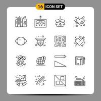 Paquete de 16 iconos negros símbolos de contorno signos para diseños receptivos sobre fondo blanco 16 iconos establecen fondo de vector de icono negro creativo