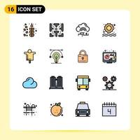 Pictogram Set of 16 Simple Flat Color Filled Lines of farming agriculture cloud swimming beach Editable Creative Vector Design Elements