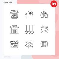 Pictogram Set of 9 Simple Outlines of business workgroup mind team people Editable Vector Design Elements