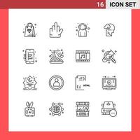 Mobile Interface Outline Set of 16 Pictograms of process mobile customer service head gain Editable Vector Design Elements